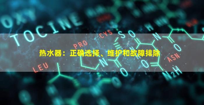 热水器：正确选择、维护和故障排除