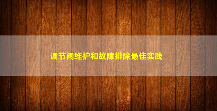 调节阀维护和故障排除最佳实践