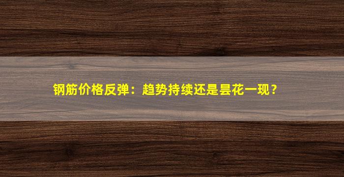 钢筋价格反弹：趋势持续还是昙花一现？